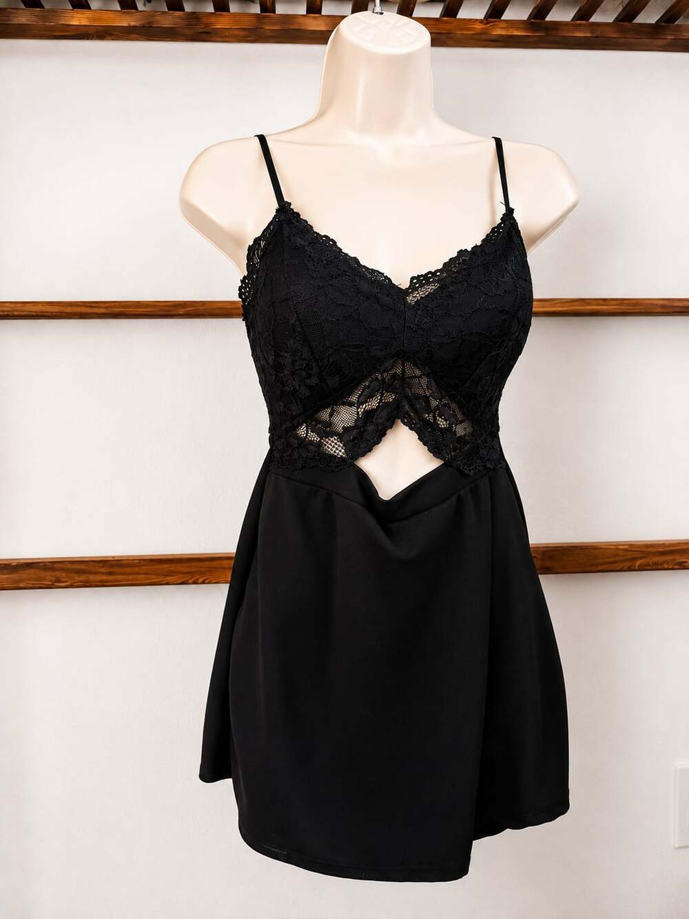 Justify Black Lace and Satin Cut-out Romper with Back Zipper Size S